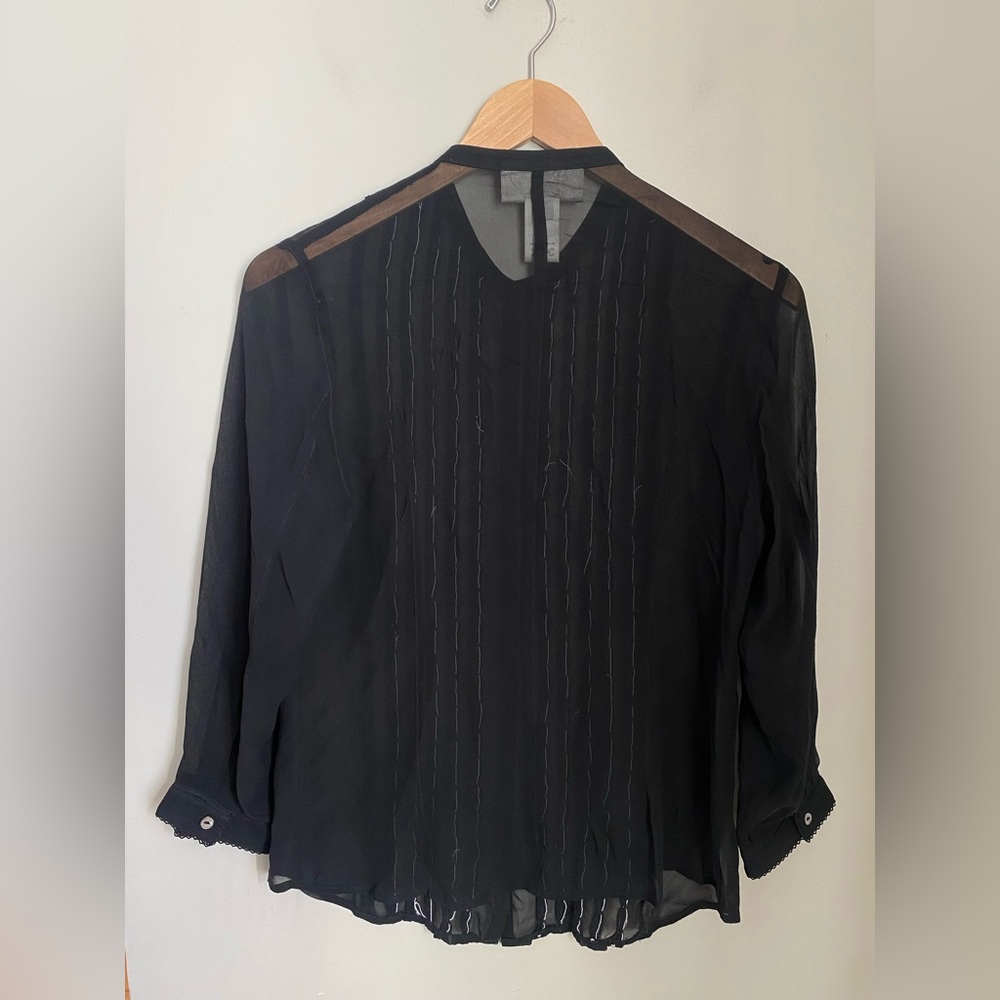 SUSAN BRISTOL Silk Black Button Up Sheer Blouse Size Small Vintage - Picture 4 of 15